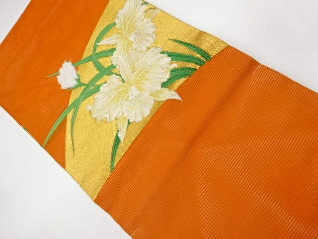 JAPANESE KIMONO / VINTAGE UNUSED NAGOYA OBI / FOR SUMMER / WOVEN FLORAL PLANTS